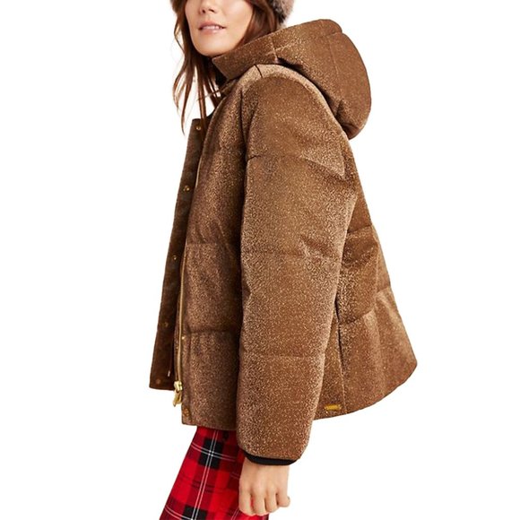 Women's Cocoa Shimmer Puffer Jacket Large - Picture 3 of 10